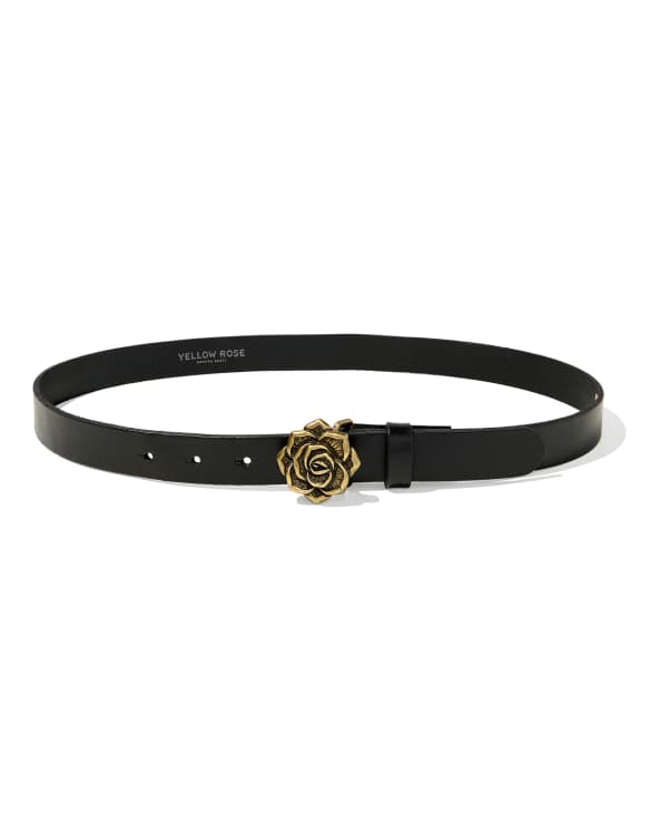 Rose Buckle Belt in Black Leather